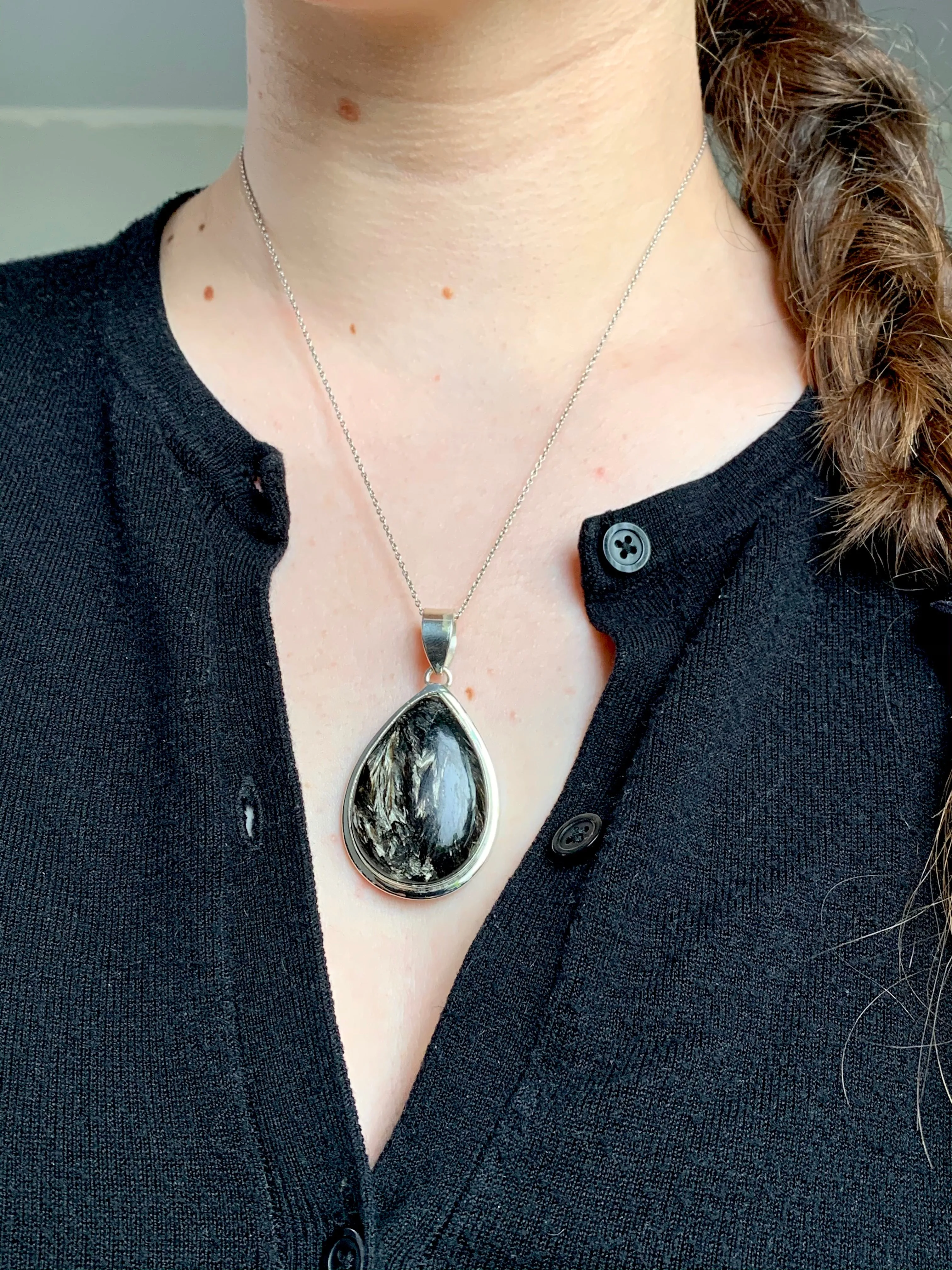 Black Golden Seraphinite Ansley Pendant - Large Teardrop