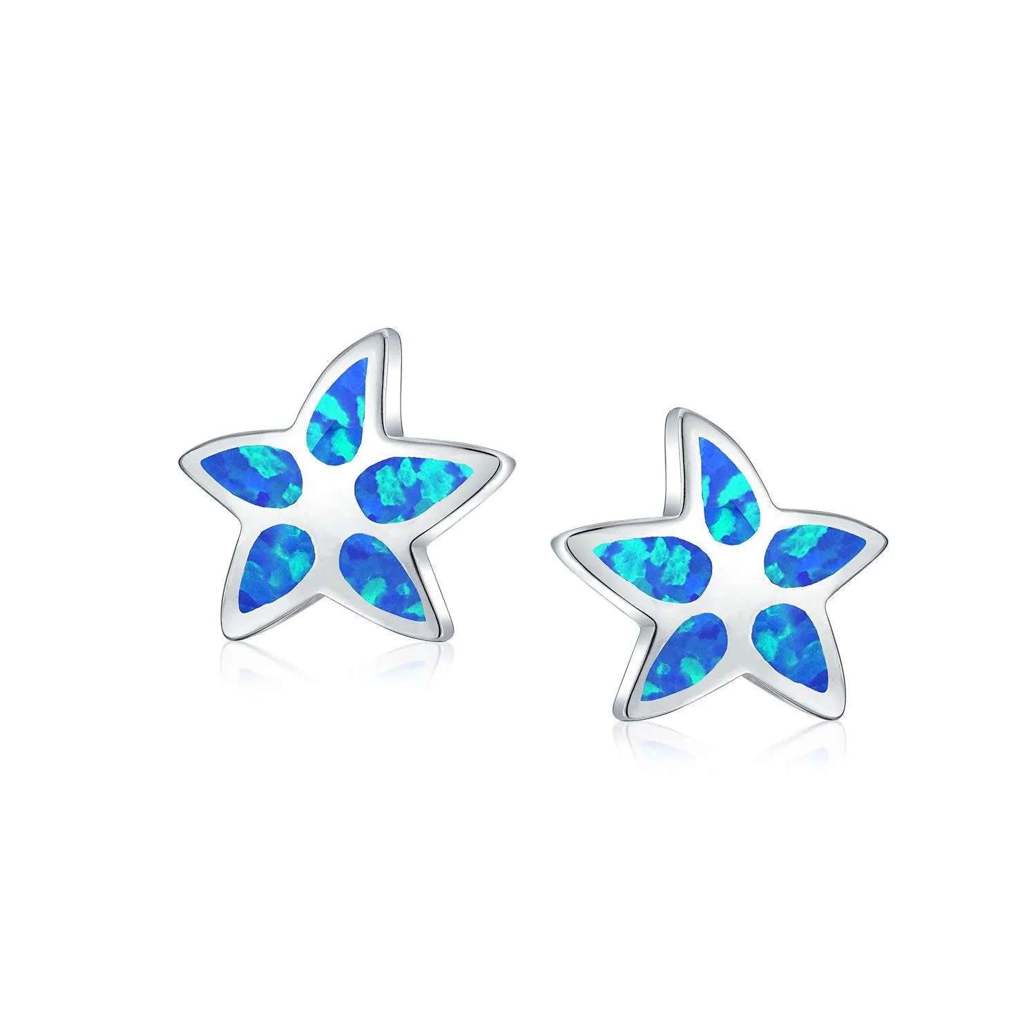 Blue Opal Starfish Stud Earrings Sterling Silver October Birthstone Ocean Theme