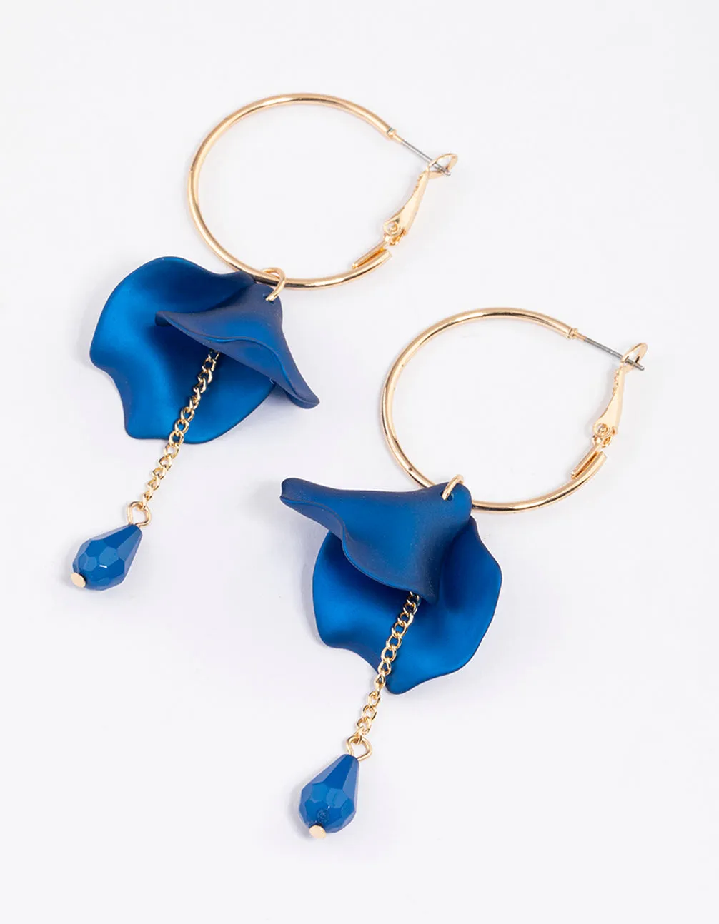 Blue Petal & Chain Hoop Earrings