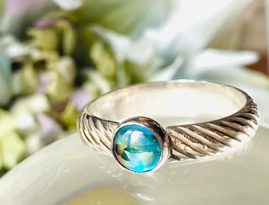 Blue Topaz Ring, Rainbow Coated Ring,Ring, Rainbow Ring, Promise Ring, Boho Ring, Gold Filled, Mystical Ring