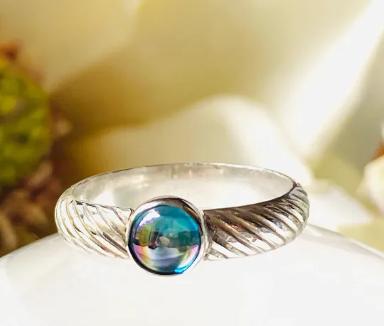 Blue Topaz Ring, Rainbow Coated Ring,Ring, Rainbow Ring, Promise Ring, Boho Ring, Gold Filled, Mystical Ring