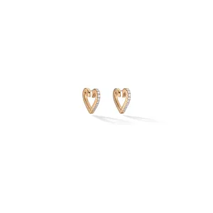 Cadar 18K Rose Gold Pave Diamond Heart Huggie Earrings