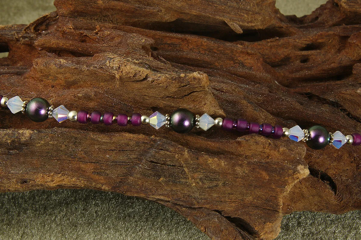 Clematis Purple Opal Beaded Anklet