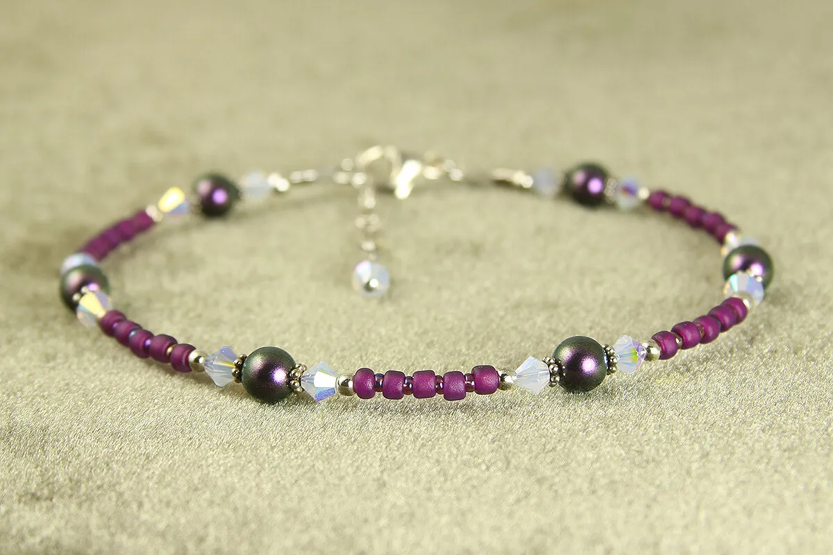 Clematis Purple Opal Beaded Anklet