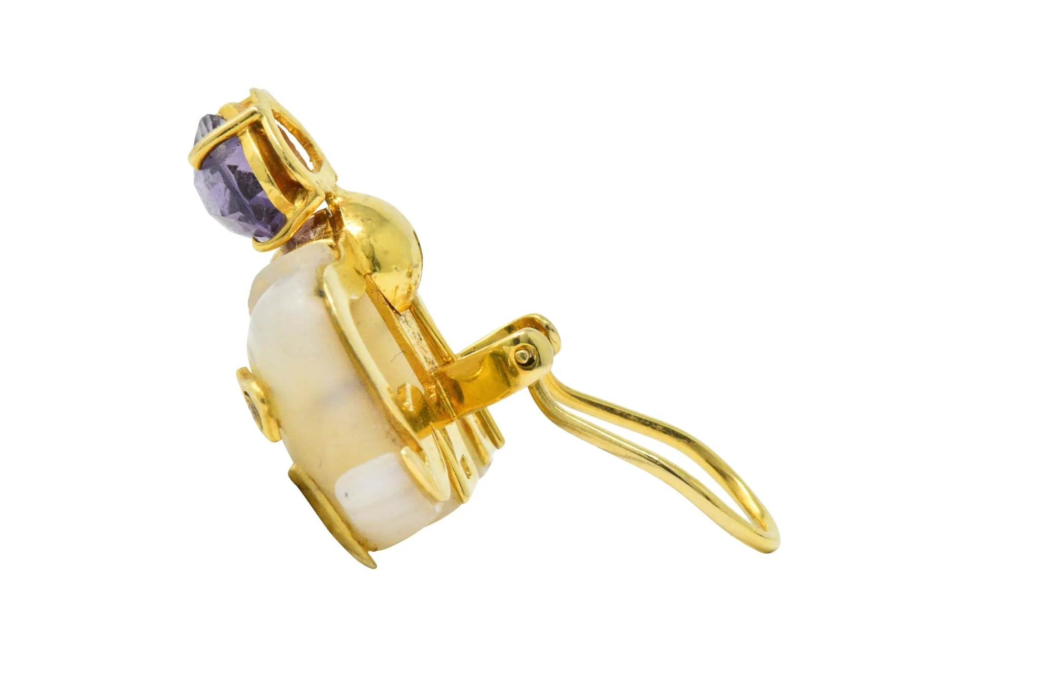 Contemporary Mother-Of-Pearl Amethyst Diamond 18 Karat Gold Elephant Earrings