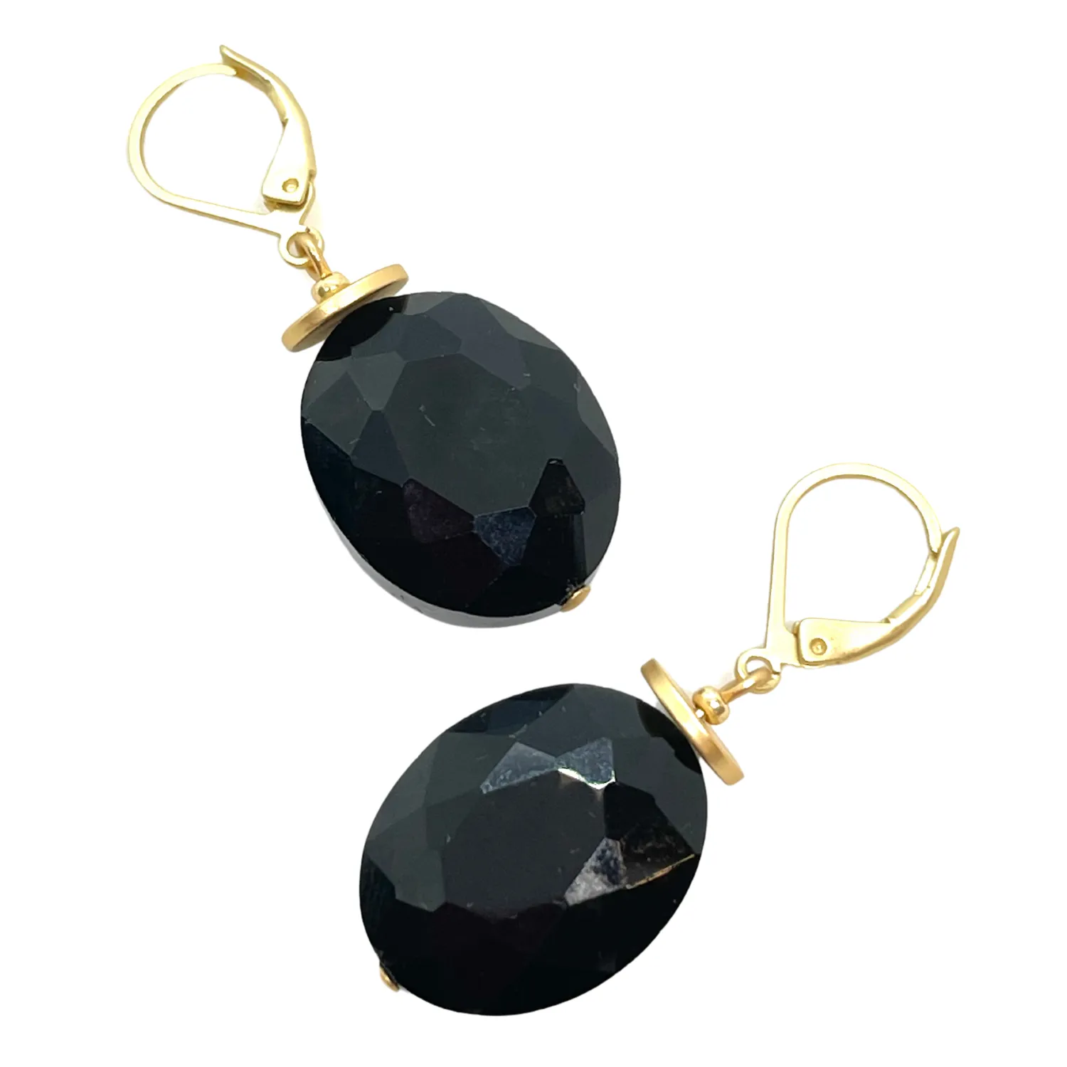 Crystal Lever Back Earrings - Black