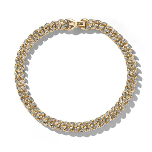 Curb Chain Bracelet in 18K Yellow Gold with Pavé Diamonds, Size Medium