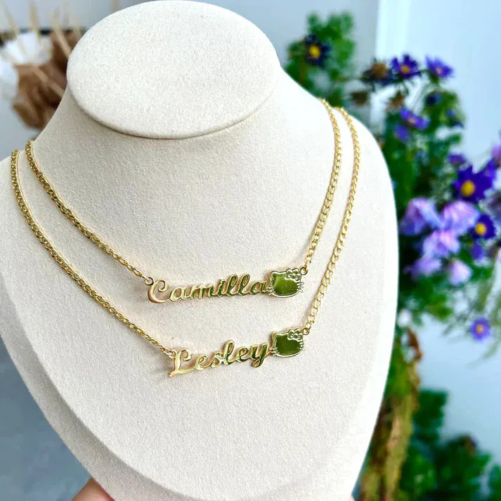 cut cat name necklace 14 karat gold name plates