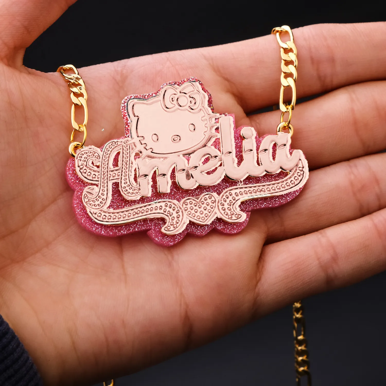 cut cat name necklace 14 karat gold name plates