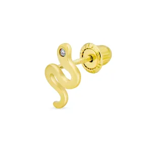 CZ Reptile Serpent Garden Snake Cartilage Piercing  Stud Earrings Real 14K Gold