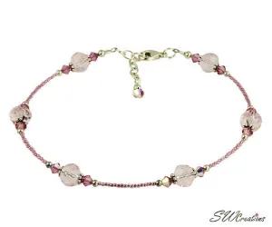 Czech Pink Rose Crystal Beaded Anklet