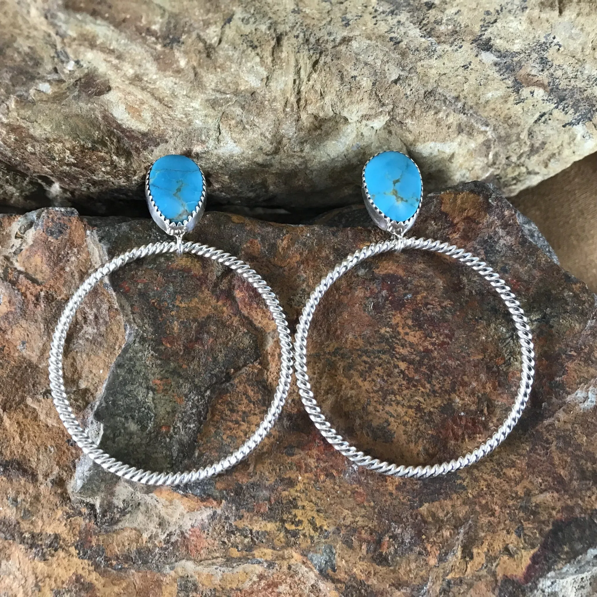 David Rosales Arizona Blue Sterling Silver Earrings Hoops