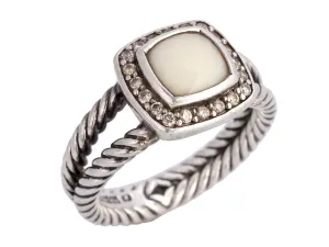 David Yurman Sterling Silver White Agate and Diamond Petite Albion Ring