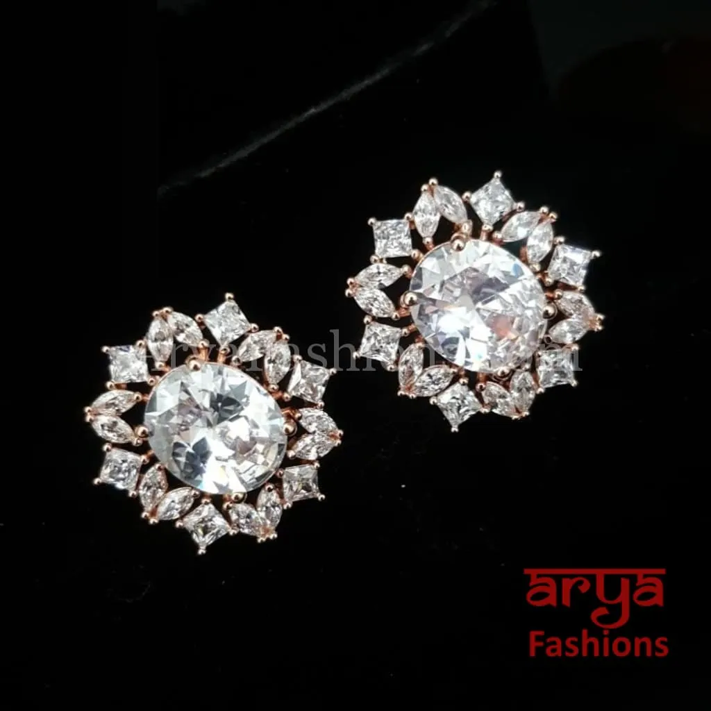 Eashani Rose Gold CZ Studs/ Trendy Bollywood Stud Earrings