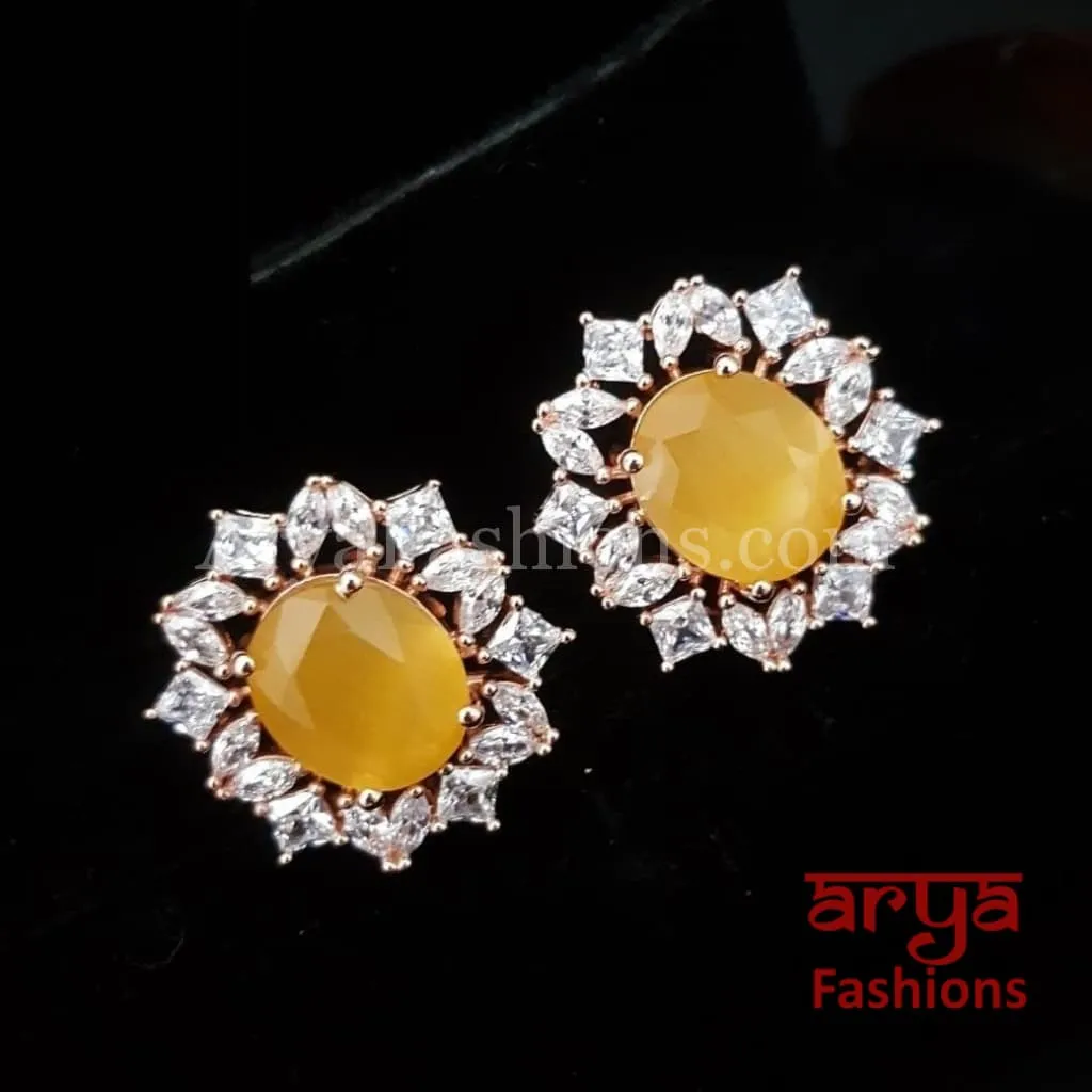 Eashani Rose Gold CZ Studs/ Trendy Bollywood Stud Earrings