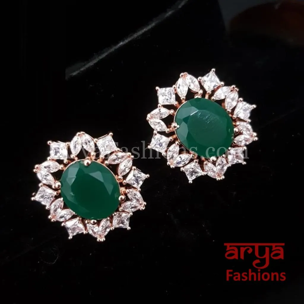 Eashani Rose Gold CZ Studs/ Trendy Bollywood Stud Earrings