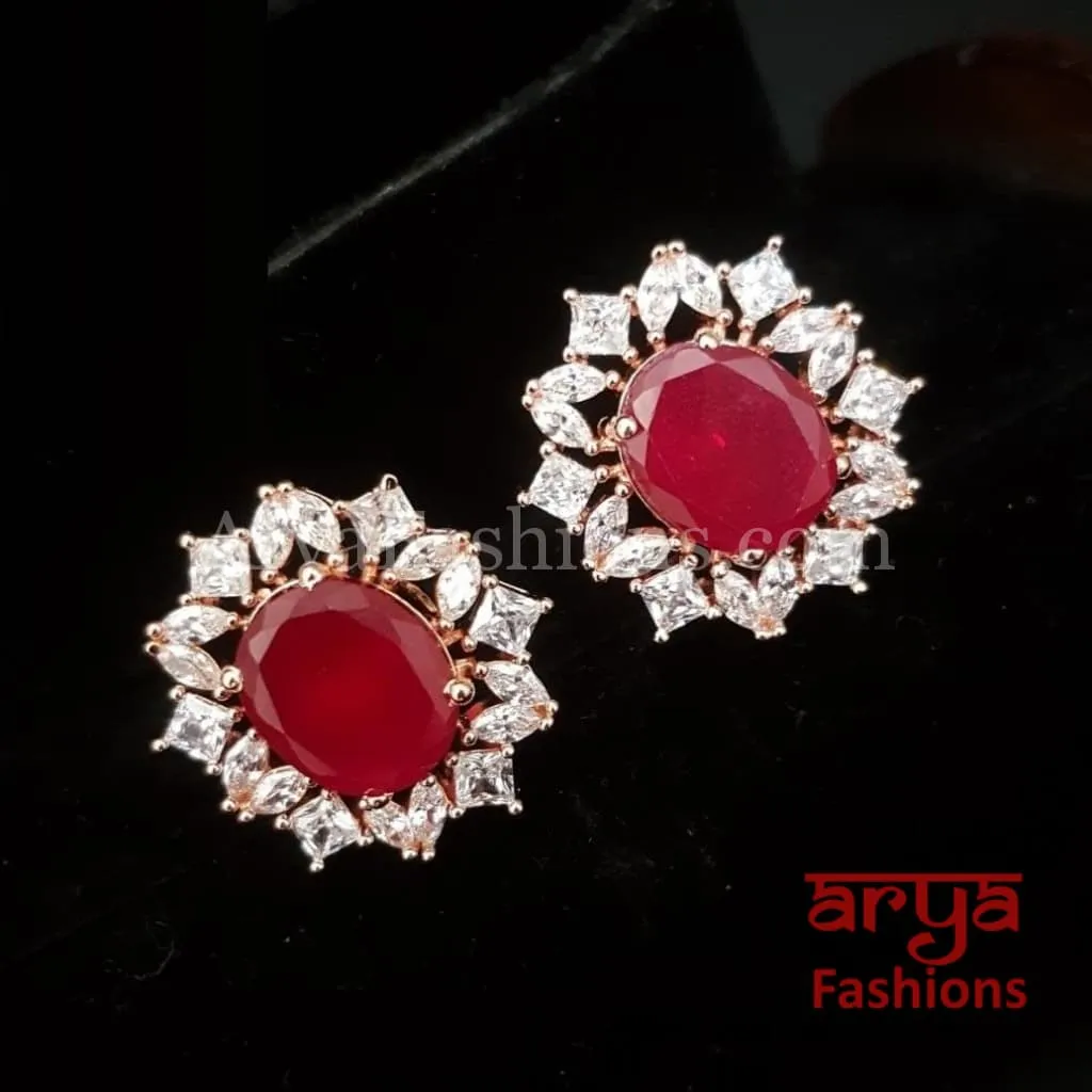 Eashani Rose Gold CZ Studs/ Trendy Bollywood Stud Earrings