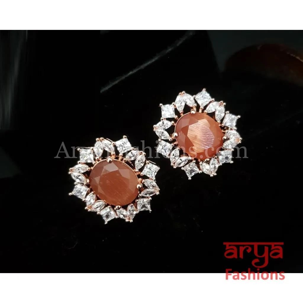 Eashani Rose Gold CZ Studs/ Trendy Bollywood Stud Earrings