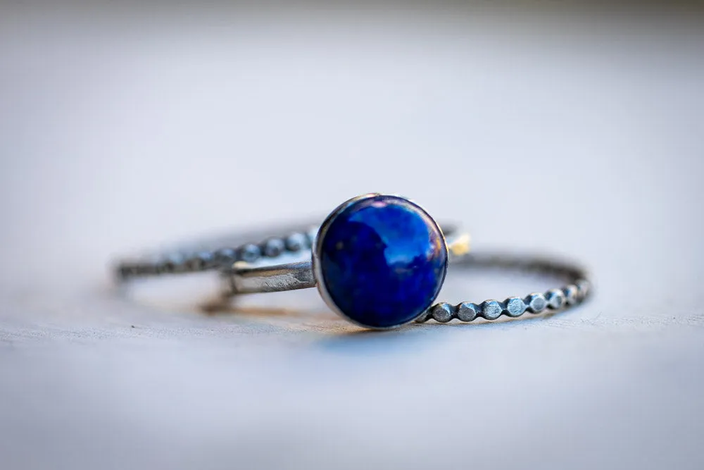 Em'z Blendz Lapis Lazuli Stack Ring Set | Hand-Hammered Solid Fine Silver