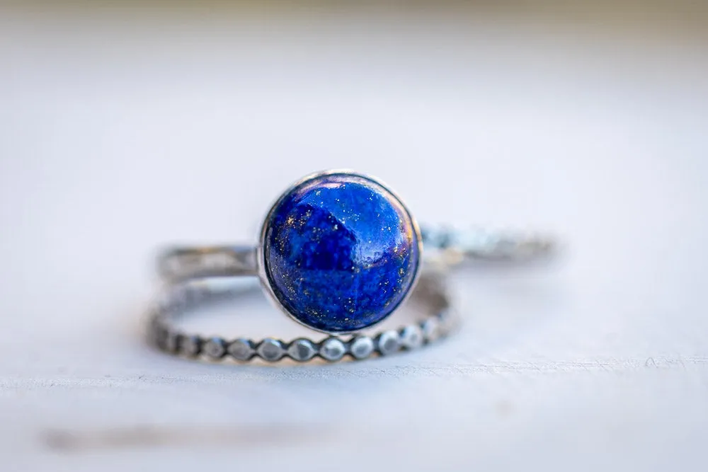 Em'z Blendz Lapis Lazuli Stack Ring Set | Hand-Hammered Solid Fine Silver