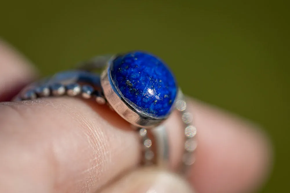 Em'z Blendz Lapis Lazuli Stack Ring Set | Hand-Hammered Solid Fine Silver