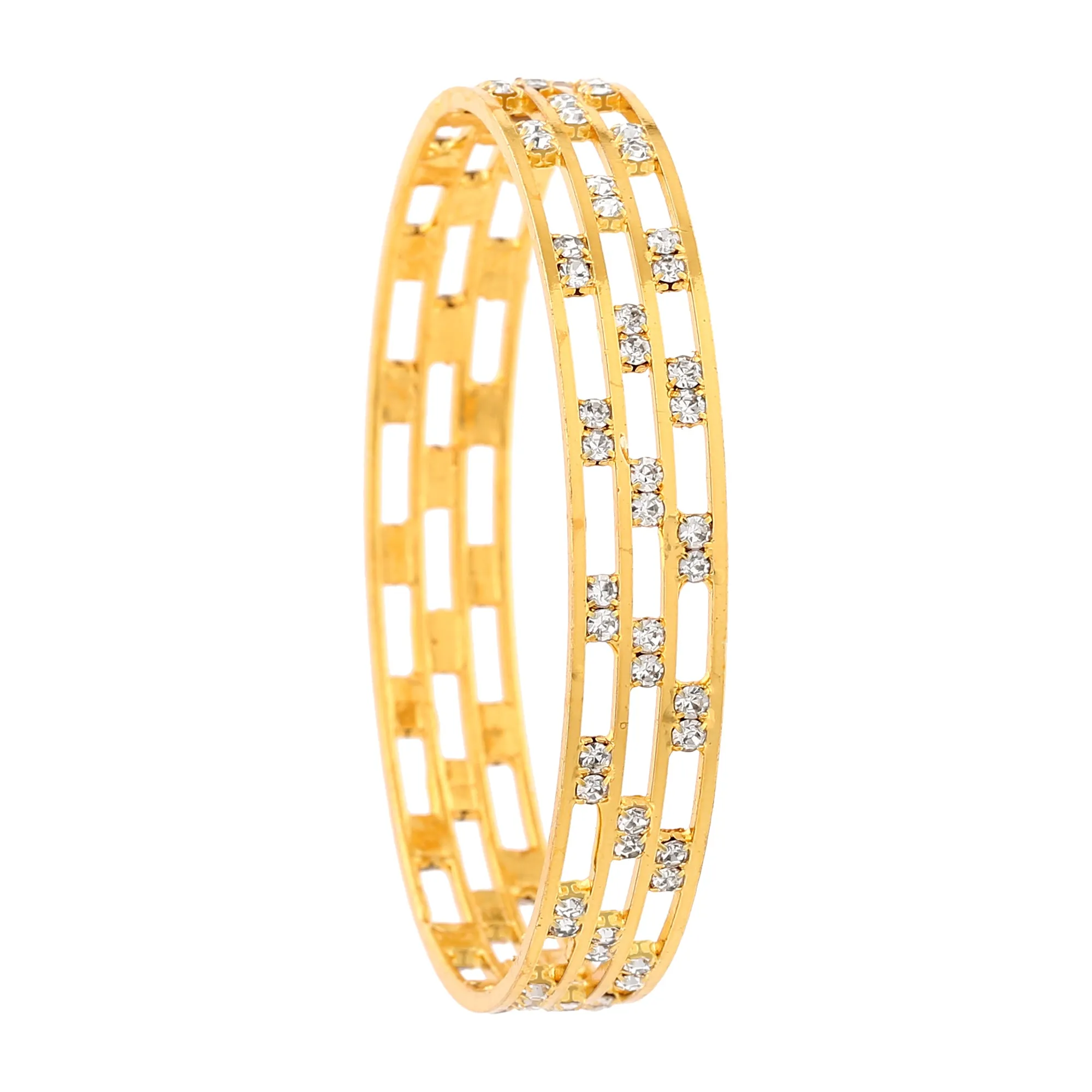 Estele Gold Plated Elegant Bangle Set with Crystals for Women