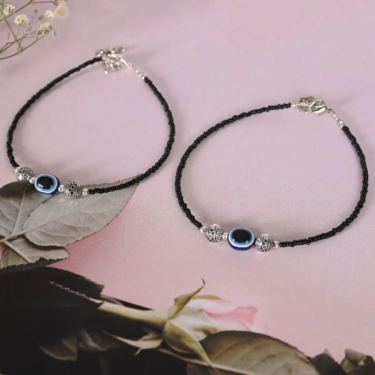 Evil Eye Beaded Black Anklets