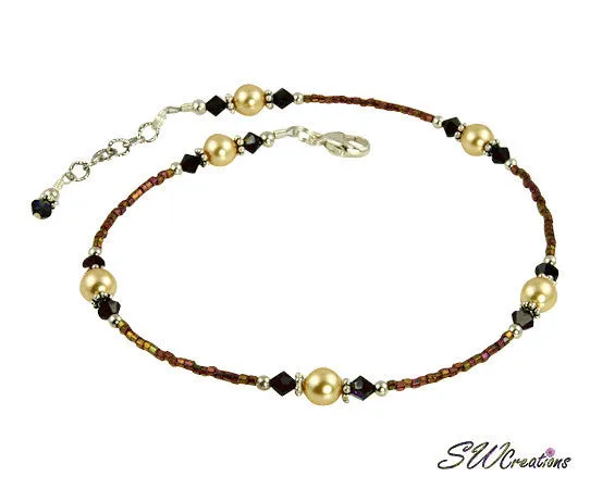 Garnet Gold Crystal Pearl Beaded Anklet