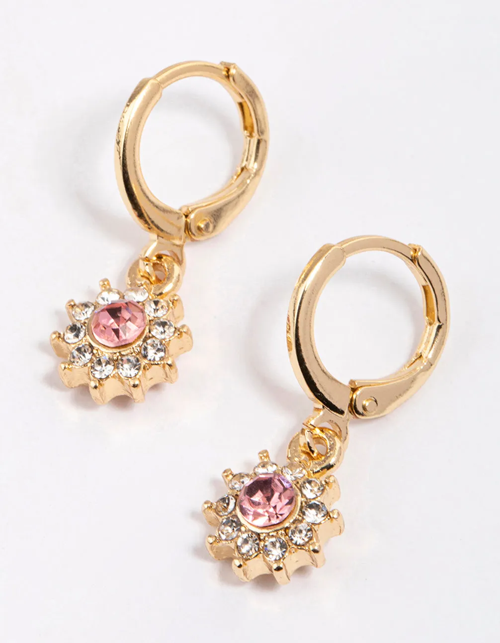 Gold Diamante Mini Flower Huggie Earrings