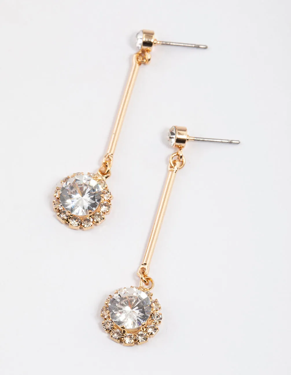 Gold Diamante Surrounded Stack Drop Earrings