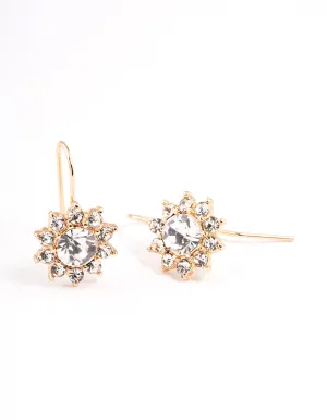 Gold Encrusted Diamante Flower Drop Earrings