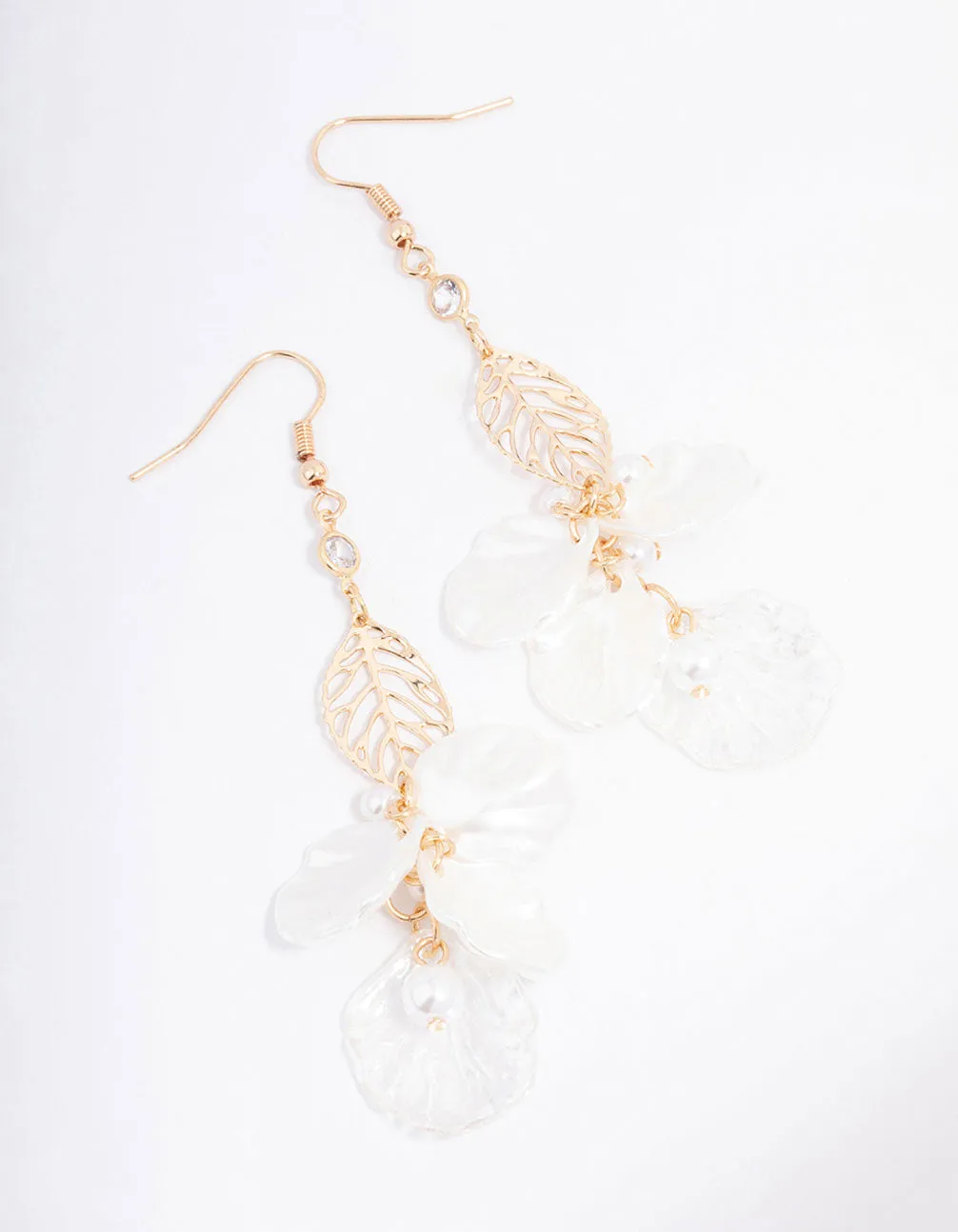 Gold Leaf Pearl Drop Earrings