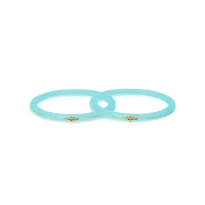 Gold Light Blue Small Swastika Design Bangle