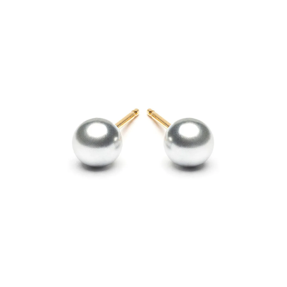 Gold Plated 5 mm Gray Pearl Stud Earrings