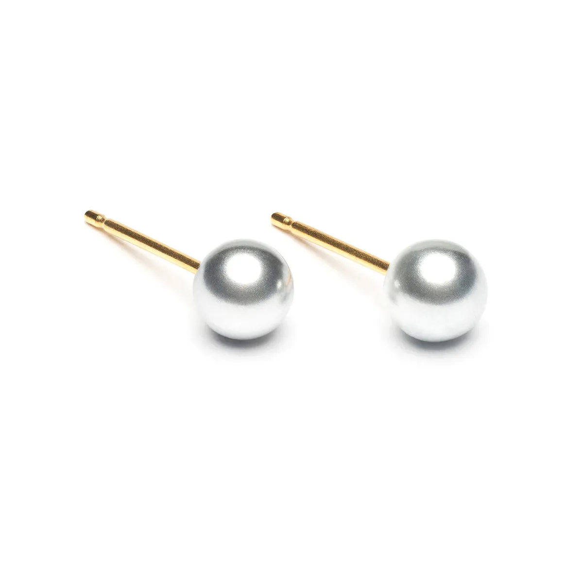 Gold Plated 5 mm Gray Pearl Stud Earrings