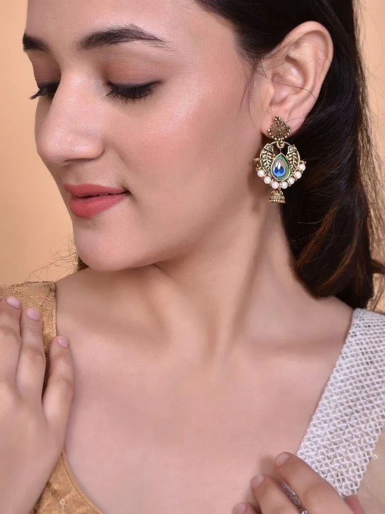 Gold Plated Peacock Contemporay Jhumka Earring - Voj