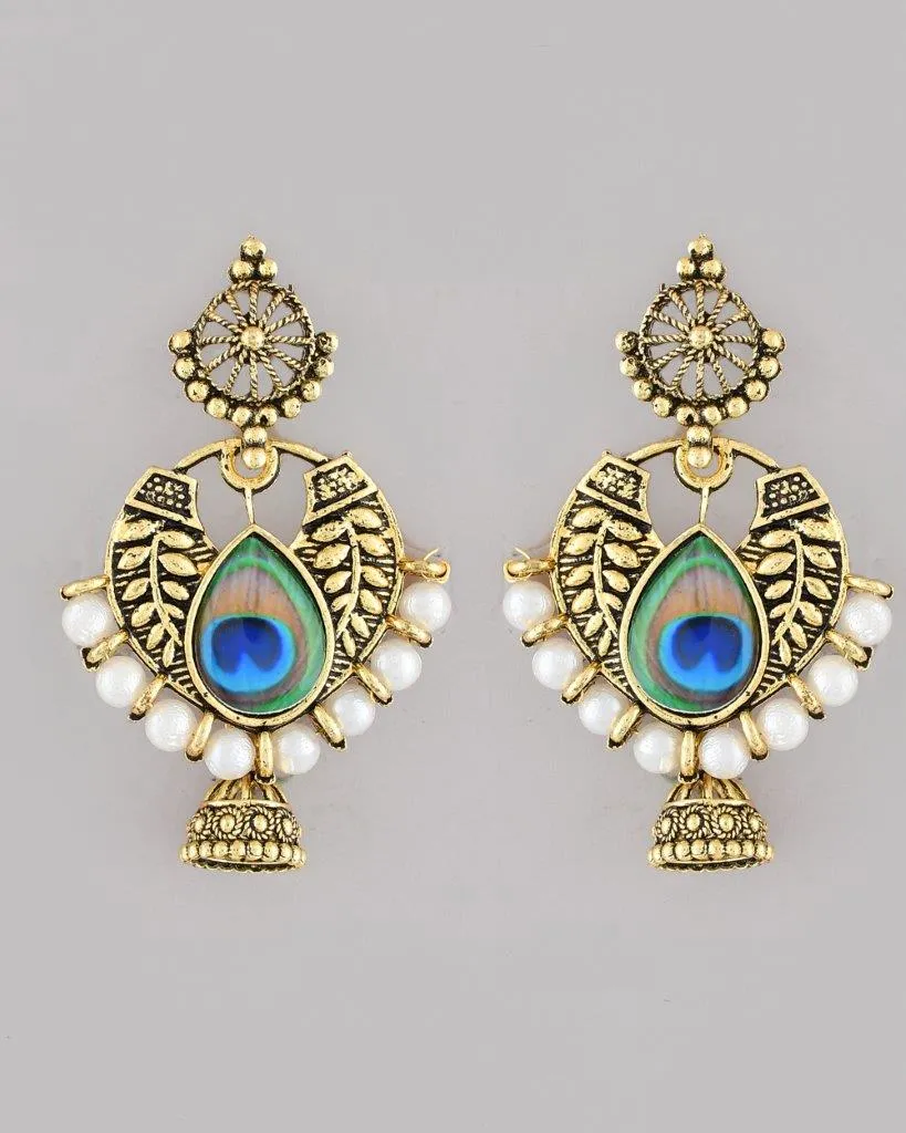 Gold Plated Peacock Contemporay Jhumka Earring - Voj