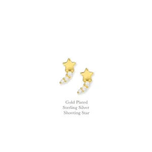 Gold Plated Sparkly Shooting Star Earring Studs - Sterling Silver Luxury