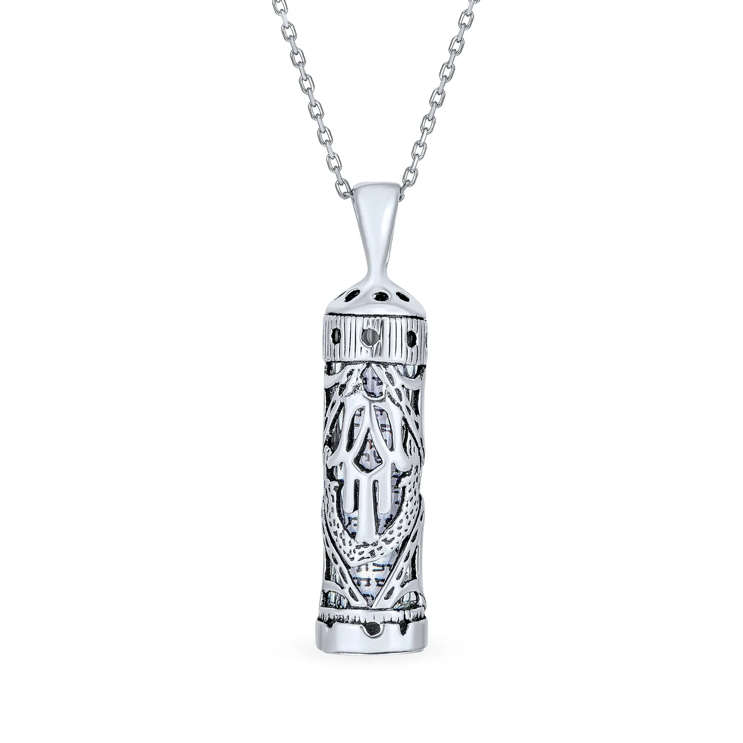 Hamsa Star Jewish Mezuzah Menorah Pendant Necklace Sterling Silver