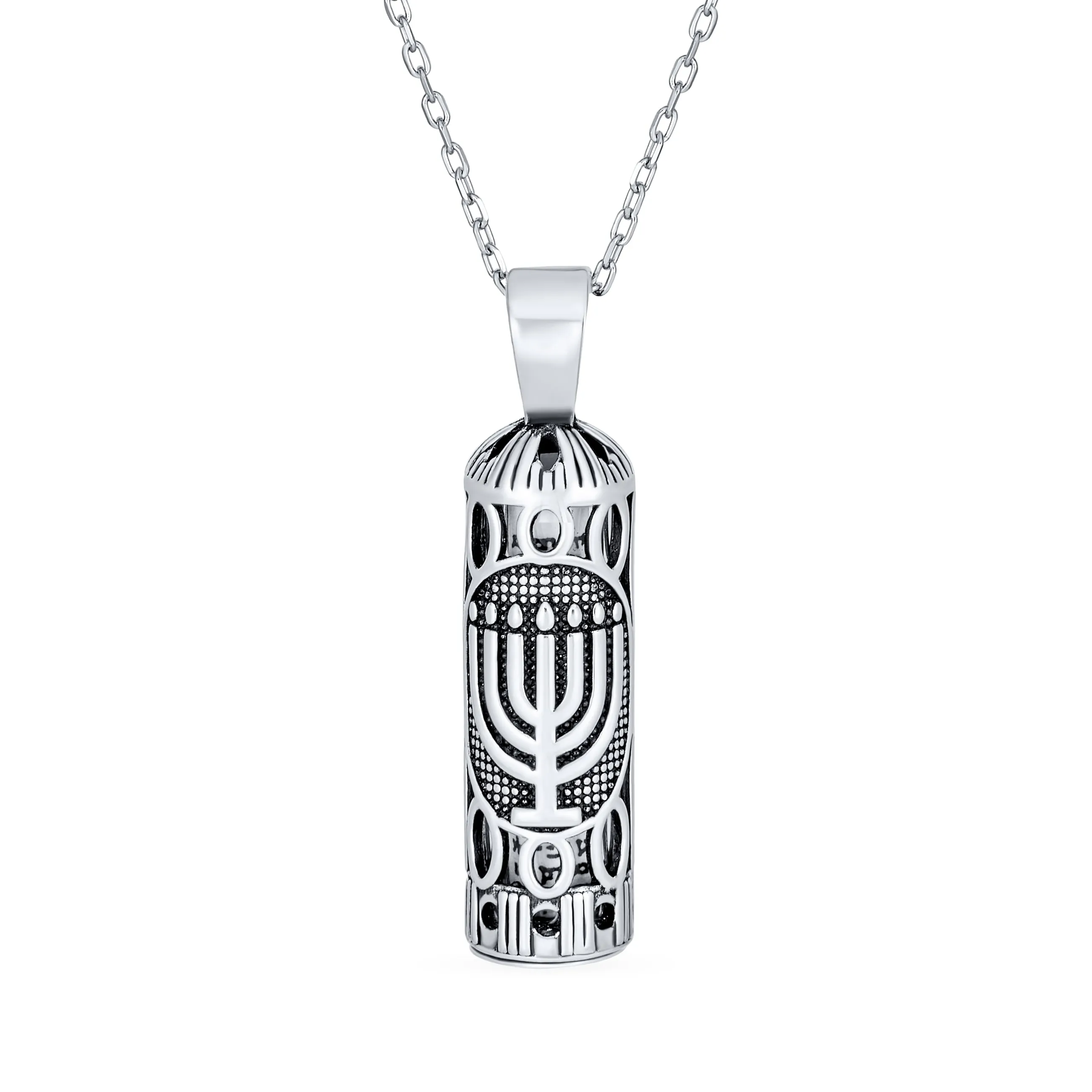 Hamsa Star Jewish Mezuzah Menorah Pendant Necklace Sterling Silver