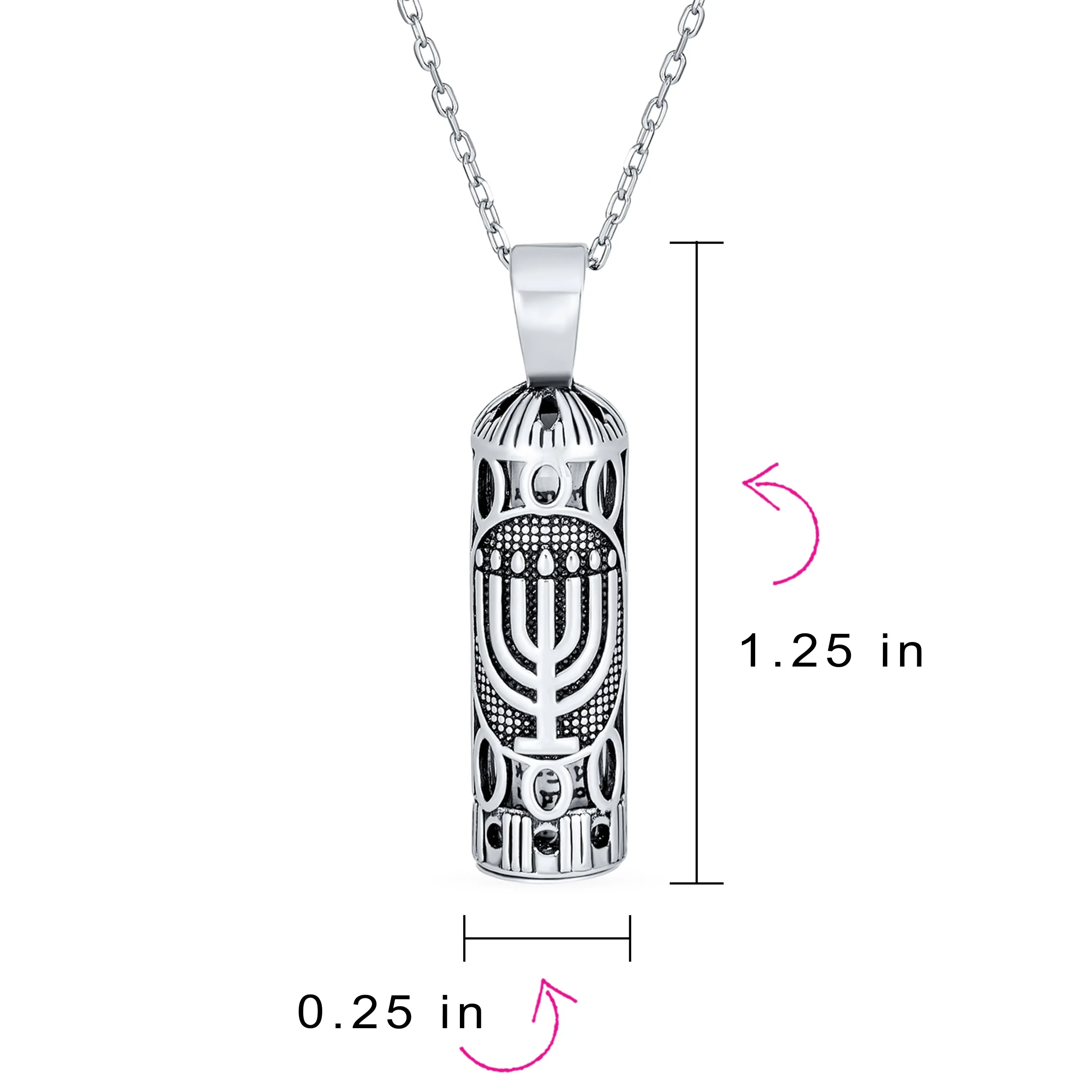 Hamsa Star Jewish Mezuzah Menorah Pendant Necklace Sterling Silver