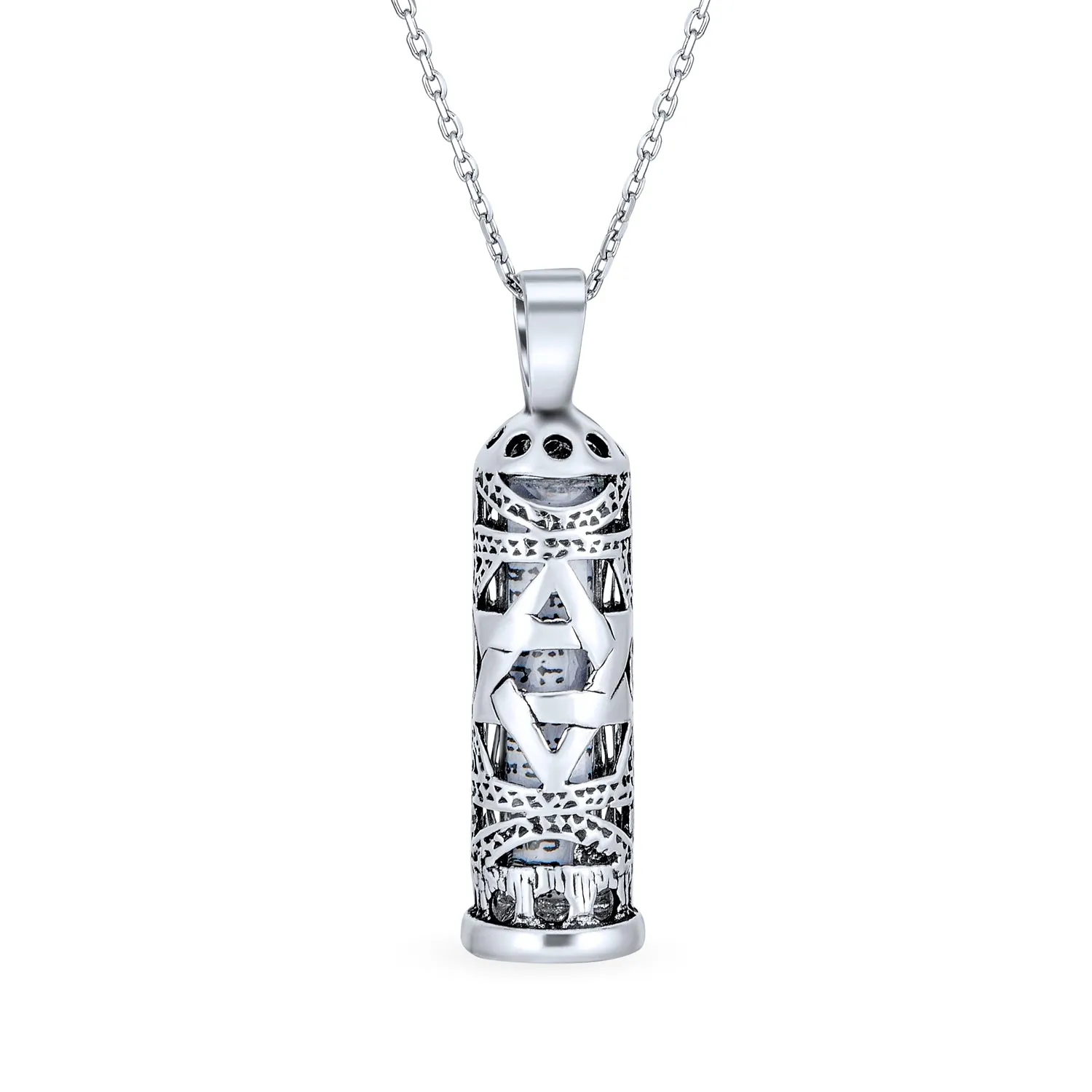 Hamsa Star Jewish Mezuzah Menorah Pendant Necklace Sterling Silver