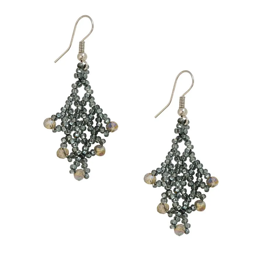 Hand Beaded Earrings - Shimmering Gray