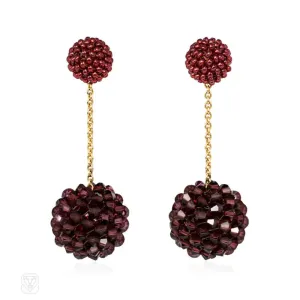 Handmade double ball earrings in dark plum and burgundy