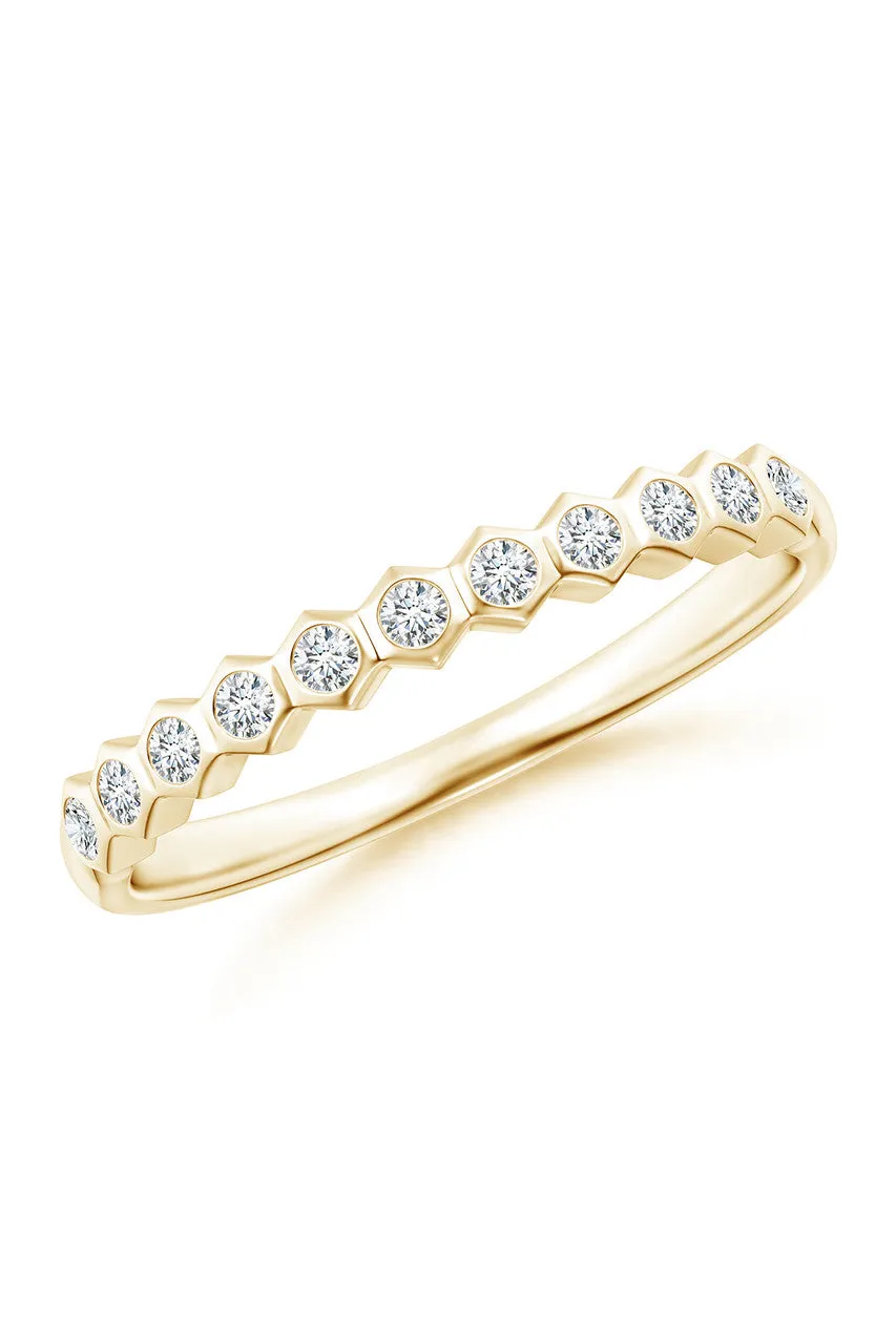 Indochine 14k Hexagon 11-Diamond Stacking Ring