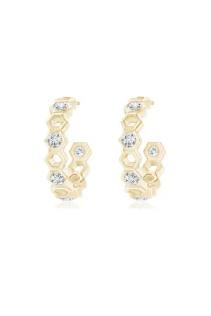 Indochine 14k Small Alternate Stacked Hexagon Diamond Hoop Earrings