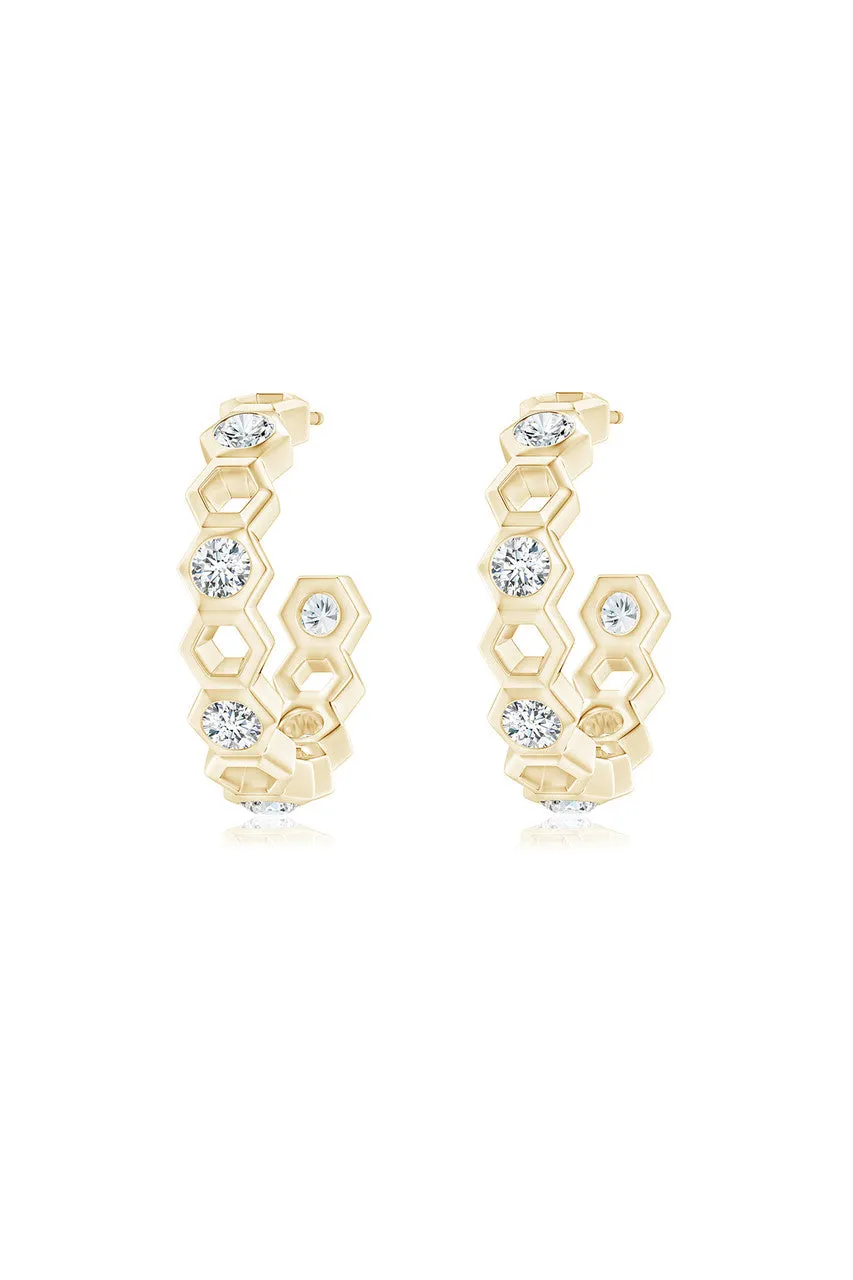 Indochine 14k Small Alternate Stacked Hexagon Diamond Hoop Earrings