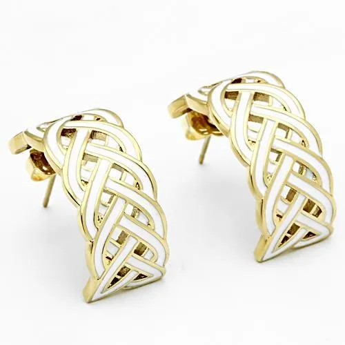 IP Gold(Ion Plating) Brass Earrings with Epoxy in White for Women White Stone Color Style GL272