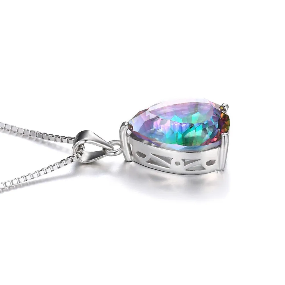 JewelryPalace 4ct Genuine Rainbow Fire Mystic Topaz Pendant 925 Sterling Silver Jewelry For Women Pendant Pear Concave Cut Gift