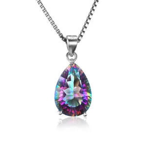 JewelryPalace 4ct Genuine Rainbow Fire Mystic Topaz Pendant 925 Sterling Silver Jewelry For Women Pendant Pear Concave Cut Gift